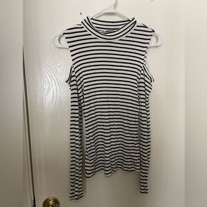 Timing Black & White Long Sleeve Cold Shoulder Top